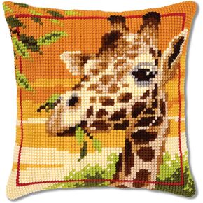 Vervaco Cross Stitch Embroidery Kits Pillow Front for Self-Embroidery with Embroidery Pattern on 100% Cotton and Embroidery Thread, 15,75 x 15,75 Inches - 40 x 40 cm, Giraffe