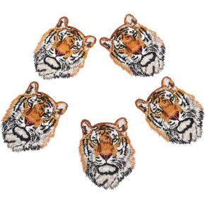 Tiger Head Patch ' Costume Hats Clothing Clothes Outfits 5pcs Animal Head Embroidery Appliques Iron on Vintage Patches DIY Repair Patches Clothing Repair Materials
