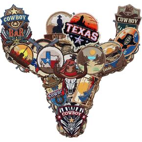 Texas Embroidered Patchs for Hats Iron On/Sew On,6 Pcs Old Western Style TX Embroidery Sheets with Heat Press Adhesive for Trucker Hat/Backpacks/Jackets/Beanie/DIY Material Supplies(Rectangle/Round)