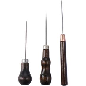 hobbyhub 3Pcs Wooden Handle Scratch Awl Tool,Leather Punch Hole Craft,Sewing Awl Leather Craft Repair Tools