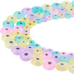 63pcs Evil Eye Beads Navy Blue Glass Turkish Evil Eye Spacer Beads Handmade Flat Round Lampwork Beads for Jewelry Making Business