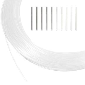 BENECREAT 50 Yards Nylon Memory Wire for Millinery Hat Brims, Transparent Round Soft Corset Bone with Brass Crimp Tube Beads, Hole: 1.2mm