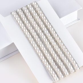 Self Adhesive Pearl Ribbon Sticker Crystal Rhinestone Crystal Chain Belt 1.5mm White Pearl Inlaid Belt Diamond Beaded Rhinestone Shiny Ribbon Decoration Sticker (prearl)
