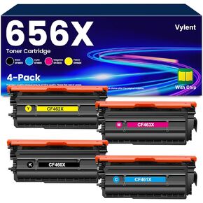 656X High Yield Toner Cartridges CF460X CF461X CF462X CF463X Toner Replacement for HP 656X Toner Cartridges for Color Laser Enterprise M652dn M652n M653dh M653dn M653x Printer Ink 4-Pack (BK/C/M/Y)
