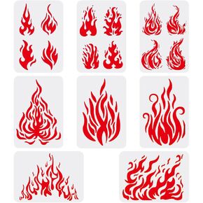 FINGERINSPIRE 8pcs Flames Drawing Painting Stencils Templates (11.6x8.3inch) Fire Theme Templates Decoration Fire Drawing Stencil for Painting on Wood, Floor, Wall and Fabric