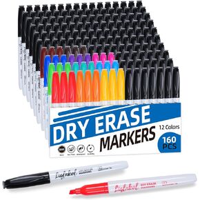 Dry Erase Markers Bulk 160 Pack 12 Colors of 127 Black and 33 Assorted Pens, Chisel Tip Whiteboard Markers for Home School and Office.