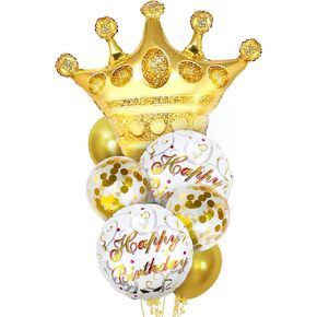 KatchOn, Gold Happy Birthday Balloon Set - 30 Inch, Pack of 7 | Gold Queen Birthday Balloon, Crown Balloons for King And Queen Party Decorations | Queen Balloons, Gold Happy Birthday Balloons For Men