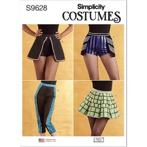 Simplicity Misses' Costume Skirts, Pants and Shorts Sewing Pattern Kit, Code S9628, Sizes 6-8-10-12-14, Multicolor