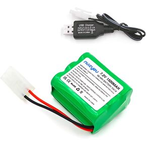 7.2V 1500mAh Rechargeable nimh AA Battery Pack with KET 2P Plug, Suitable for RC Toys and Power Tools, Equipped with USB Charging Cable