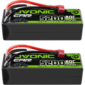 بطارية ليبو OVONIC 11.1 فولت 80C 5200 مللي أمبير في الساعة 3S مع قابس عمداء بطارية صلبة لنماذج سباقات السيارات والقوارب والطائرات المروحية RC (عبوتان)