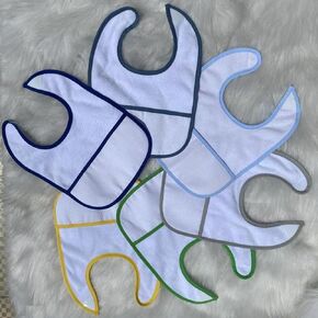 7pcs Blue Edged Series Cotton Cross Stitch Baby Bib,16 count aida fabric pocket,100% cotton, Blank Bib to Cross Stitch
