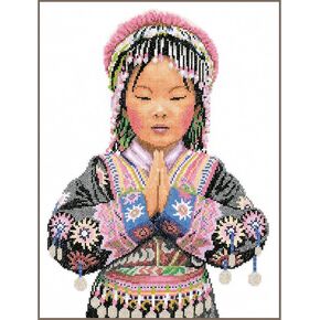 Lanarte Counted Point Kit Girl of a Thai Tribe, White, Approx. 29 x 39 cm