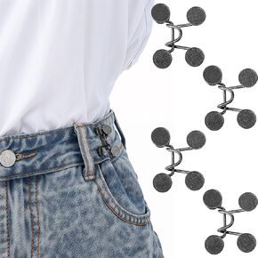 4Pcs Pant Waist Tightener, No Sewing Jean Buttons for Loose Jeans Adjustable Waistband Tightener Button Adjustable Waist Buckle Set for Jeans to Make Smaller for Pants Jeans Skirts Black