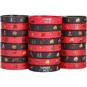 24 Pack Lumberjack Silicone Wristbands Bracelets, Birthday Decoration Lumberjack Party Favors for Kids