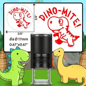 Self Inking Dino-Mite Stamp for Teachers Round Stamps for Classroom Grading Teacher Dynamite Stamps for Classroom Supplies Dinosaur Teacher Recognition Self Inking Rubber Stamp(Dino Mite!)