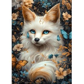 MAXBYE DIY White Fox Diamonds Painting Kits for Adults, 5D Full Drill Diamond Art Painting Kits, Butterflies Gem Arts and Crafts for Home Wall Decor 12X16in