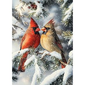 Lxmsja Red Cardinals Snow Acrylic Full Drill Diamond Art Kits for Adults 12x16 inch
