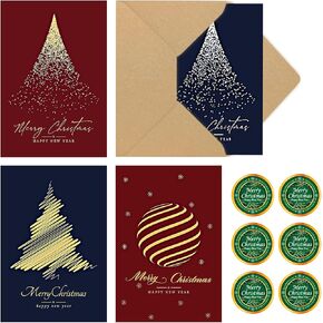 Christmas Cards with Envelopes 24pack, Gold Foil Christmas Cards 5 x 7inch, Merry Christmas Cards Bulk for Business Coworkers, Assorted Happy Holiday Greeting Cards