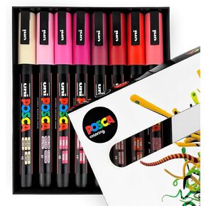 Uni POSCA - PC-3M Art Paint Markers - Set of 8 - In Gift Box - Red Tones