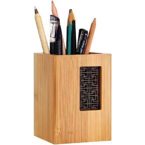 Creative Design Japanese Garden Style Bamboo Wood Desk Pen Pencil Holder Stand for Office School（Style 1）