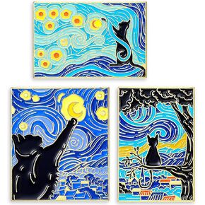3 PCS Enamel Pins, Bulk Cat Pins for Backpacks Pins for Bags Lanyards Lapel Pins Cat Brooches Starry Night Lapel Pin Bag Pins for Hats Caps Clothes Vest Jackets