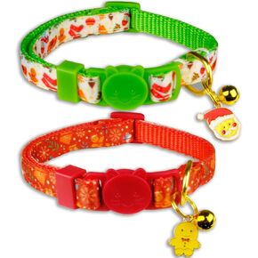 Pohshido Christmas Cat Collar with Bow Tie and Bell, 2 Pack Santa and Snowflake Holiday Collar for Boys and Girls Kitty Kittens