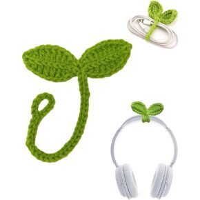 Cute Knitted Crochet Leaf Sprout, Handmade Crochet Plant Bookmark, Multi-Functional Cute Cable Tie, Funny Unique Leaf Headset Attachment, Headphone Accessory Arts, Crafts(ZS289)