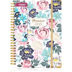 مخطط/تقويم شهري 2025، يناير 2025 - ديسمبر 2025 مخطط يوم تقويمي، 6.2 بوصة × 8.25 بوصة، غطاء مرن، تقويم يومي أسبوعي شهري مع علامة تبويب شهرية، جيب خلفي، ورق ممتاز، صفحات ملاحظات (زهرة) in Kuwait