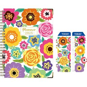 2025 Monthly Planner/Calendar，January 2025 - December 2025 Calendar Year Day Planner, 6.2" x 8.25" Flexible Cover，Wirebound Note Pages with Monthly Tab, Back Pocket, Premium Paper,(Flower)
