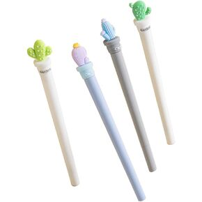 Doraking 4pcs 0.5mm Fine Point Gel Pens, Cute Cartoon Pots Plants Cactus Refillable Gel Ink Pens, Black Ink Pen for Writing Note with Box (Pots)