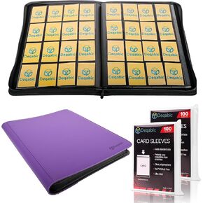 DEQADIC 16 Pocket Card Binder, 1000+ Trading Card Album Folder, Side Loading Ringless Card Collection Binder for Sports Game Cards (Blue)