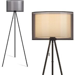 KDG Modern Floor Lamp for Living Room, Tall Tripod Floor Lamp Corner Lighting, Fabric Lampshade LED Bulb Bright Pole Light, High Light for Bedroom, Reading, Office, Study Room, Warm Light(Black)