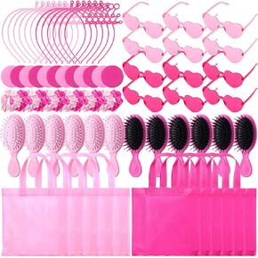 72 Pcs Hot Pink Princess Party Favors Kit 12 Makeup Mirror 12 Gift Bags12 Heart Sunglasses 12 Crown Headband 12 Hair Band 12 Combs for Birthday Party Gifts