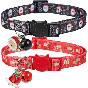 BoomBone Holiday Cat Collar, 2 Pack Christmas Kitten Collar with Bell and Santa Jingle Bell Pendants