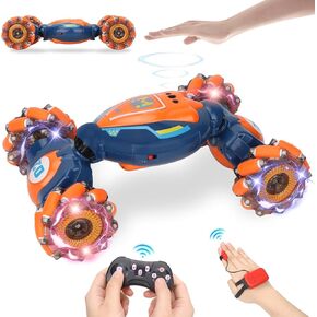 Gesture Sensing RC Stunt Car with Light & Music - 360° Rotation Drift Hand Controlled Remote Control Twist Car - 2.4Ghz 4WD Indoor/Outdoor Rechargeable Off-Road Vehicle, Boy Toys (Lava Orange)