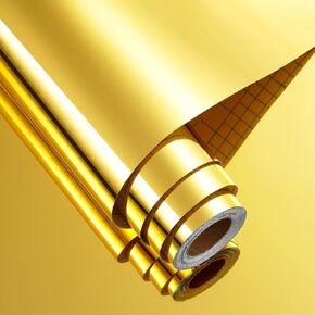 FunStick مرآة الذهب الفينيل الدائم لمرآة Cricut الذهب لاصق الفينيل لفة عاكسة قشر وعصا مرآة ملصق ورقة ورقة الفينيل الذهب للحرف صورة ظلية ملصقات ديكور الحائط PET 12 "× 78.8"
