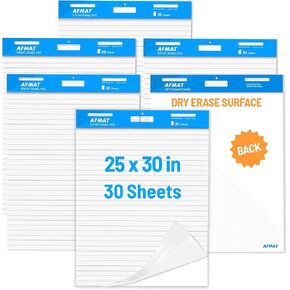AFMAT Sticky Easel Pads, 6 Pads, Chart Paper for Teachers, Large Self Stick Flip Chart Paper, 25 x 30 Inches, 30 Sheets/Pad, Flip Chart Paper with Sticky Back