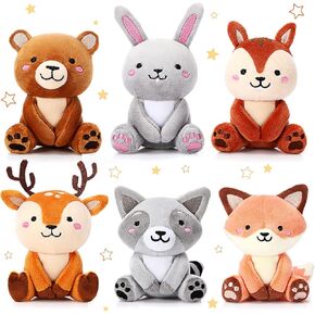 Aoriher 6 Pcs Christmas Mini Woodland Animals Plush Toys Bulk Gift4 Inch Cute Plush Bear Rabbit Squirrel Raccoon Stuffed Keychain for Baby Shower Birthday Party Table Centerpiece Decor(Regular Style)