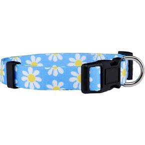 Native Pup Flower Dog Collar, Adjustable Small Medium Large, Cute Girl Female Summer Spring Pretty Designer Puppy Essentials Accessories, Pink Floral Blue Daisy Rose (Large, Green Daisy)