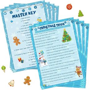 Funrous 55 Pcs Christmas Trivia Games Xmas Themed Games Holiday Party Favor Guessing Activity Card for Adults Kids Groups Question and Answer Cards for Christmas Festive (Winter, White)