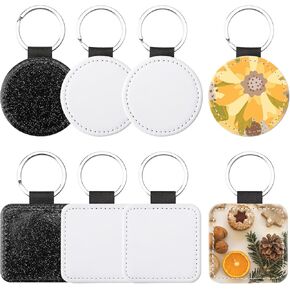 6 PCS Sublimation Keychain Blanks Keychain for DIY Making Square Sublimation Keychain Glitter Keychain Sublimation Leather