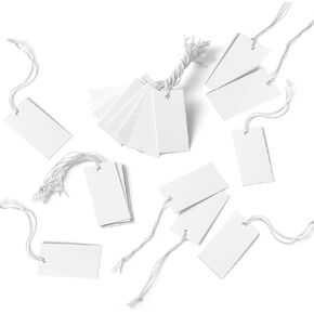 100 Pcs 18 x 33 mm White Price Tags, Display Tags with Elastic Hanging String, Marking Tags, Craft Hang Tags for Jewelry, Clothing and Gift Decoration