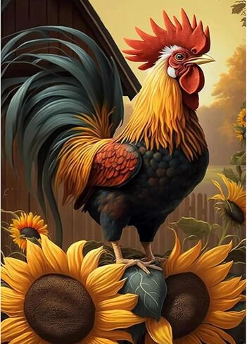 مجموعات الرسم الفني الماسي للبالغين من Lxmsja Rooster Field، فن الحفر الكامل الدائري 5D DIY، لوحة فنية للأحجار الكريمة مع ديكور جدار المنزل للاسترخاء الماسي 12 × 16 بوصة in Saudi Arabia