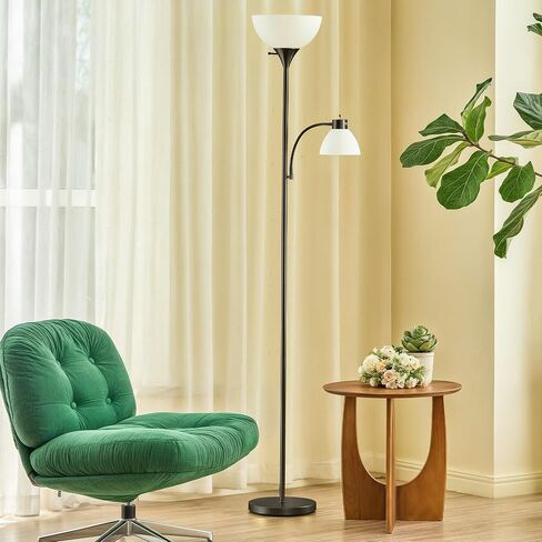 VONLUCE Torchiere Floor Lamp, 71" Standing Lamp with Adjustable Reading Lights & 2 Bulbs, 3 Color Temperatures Modern Tall Pole Lamp for Living Room Bedroom Corner, Black in Saudi Arabia