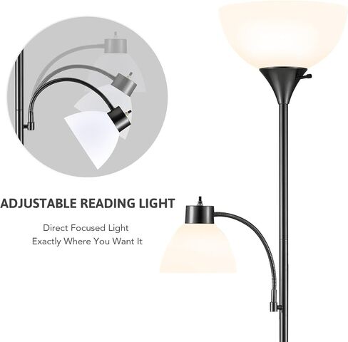 VONLUCE Torchiere Floor Lamp, 71" Standing Lamp with Adjustable Reading Lights & 2 Bulbs, 3 Color Temperatures Modern Tall Pole Lamp for Living Room Bedroom Corner, Black in Saudi Arabia