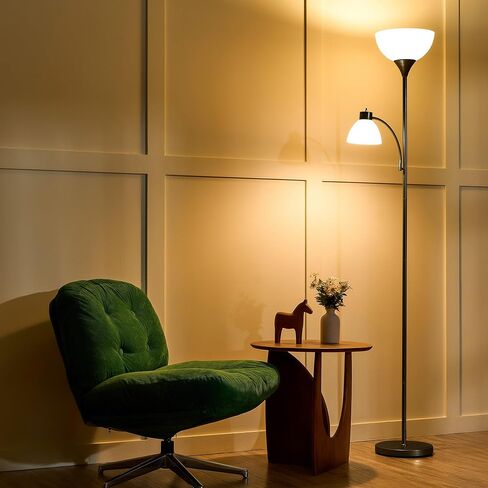 VONLUCE Torchiere Floor Lamp, 71" Standing Lamp with Adjustable Reading Lights & 2 Bulbs, 3 Color Temperatures Modern Tall Pole Lamp for Living Room Bedroom Corner, Black in Saudi Arabia