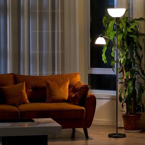 VONLUCE Torchiere Floor Lamp, 71" Standing Lamp with Adjustable Reading Lights & 2 Bulbs, 3 Color Temperatures Modern Tall Pole Lamp for Living Room Bedroom Corner, Black in Saudi Arabia