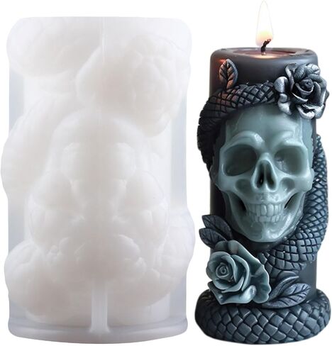Snake Winding Cylinder Candle Mold Skull Candle Mold Snake Skull Silicone Molds for Halloween Candle Making Candle Home Decorate Mold Aromatherapy Gypsum Candles Resin Clay Craft in Saudi Arabia