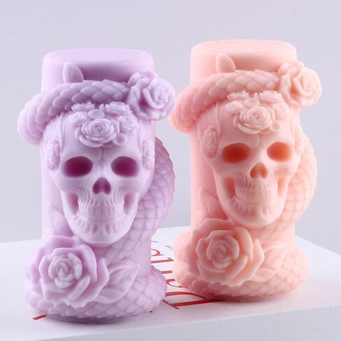 Snake Winding Cylinder Candle Mold Skull Candle Mold Snake Skull Silicone Molds for Halloween Candle Making Candle Home Decorate Mold Aromatherapy Gypsum Candles Resin Clay Craft in Saudi Arabia