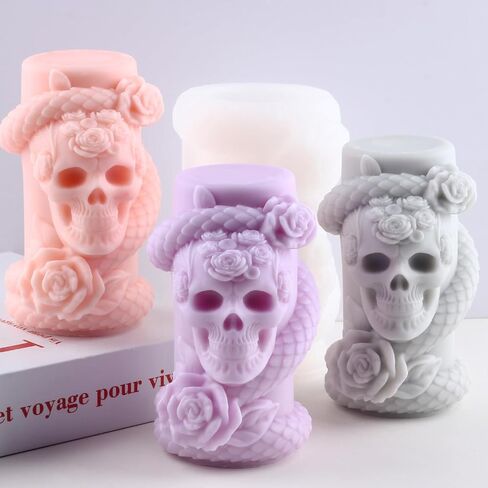 Snake Winding Cylinder Candle Mold Skull Candle Mold Snake Skull Silicone Molds for Halloween Candle Making Candle Home Decorate Mold Aromatherapy Gypsum Candles Resin Clay Craft in Saudi Arabia